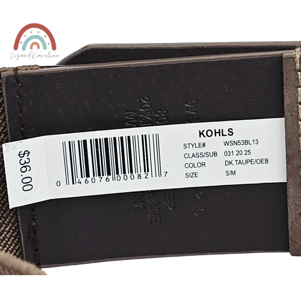 New! Faux Leather Wide Brass Buckle Stretchy Dark Taupe Belt S/M